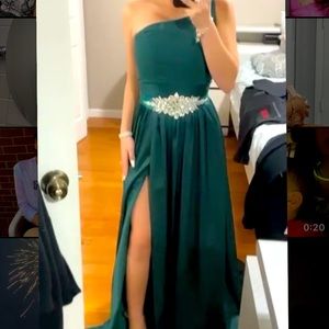 long green off shoulder dress